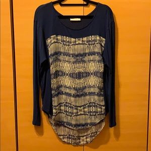 Blue and white sheer tunic top